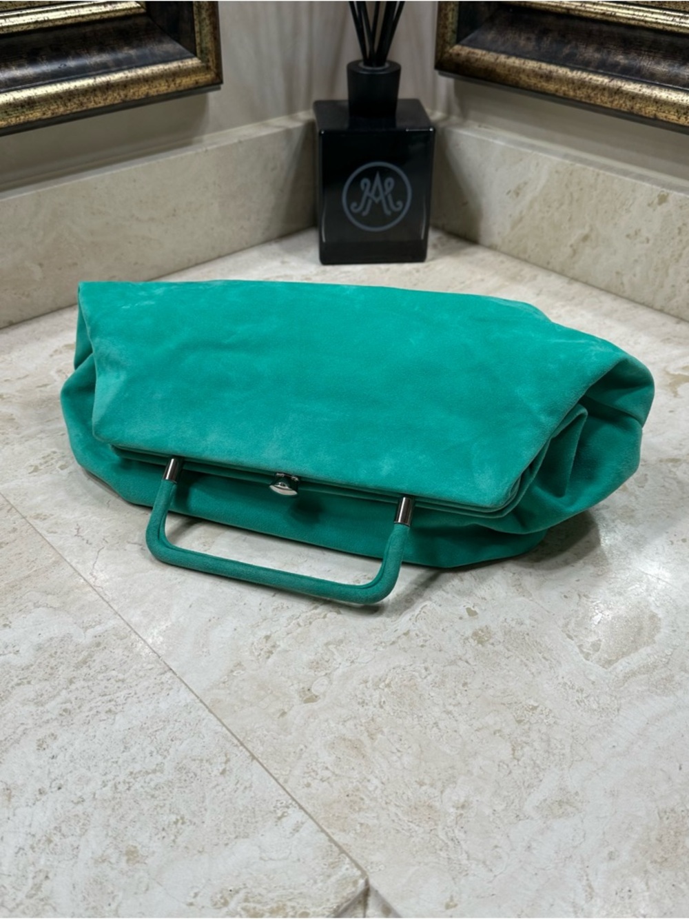 MARNI Turquoise Suede Top-Handle Women's Bag🌸 - Picture 3 of 11